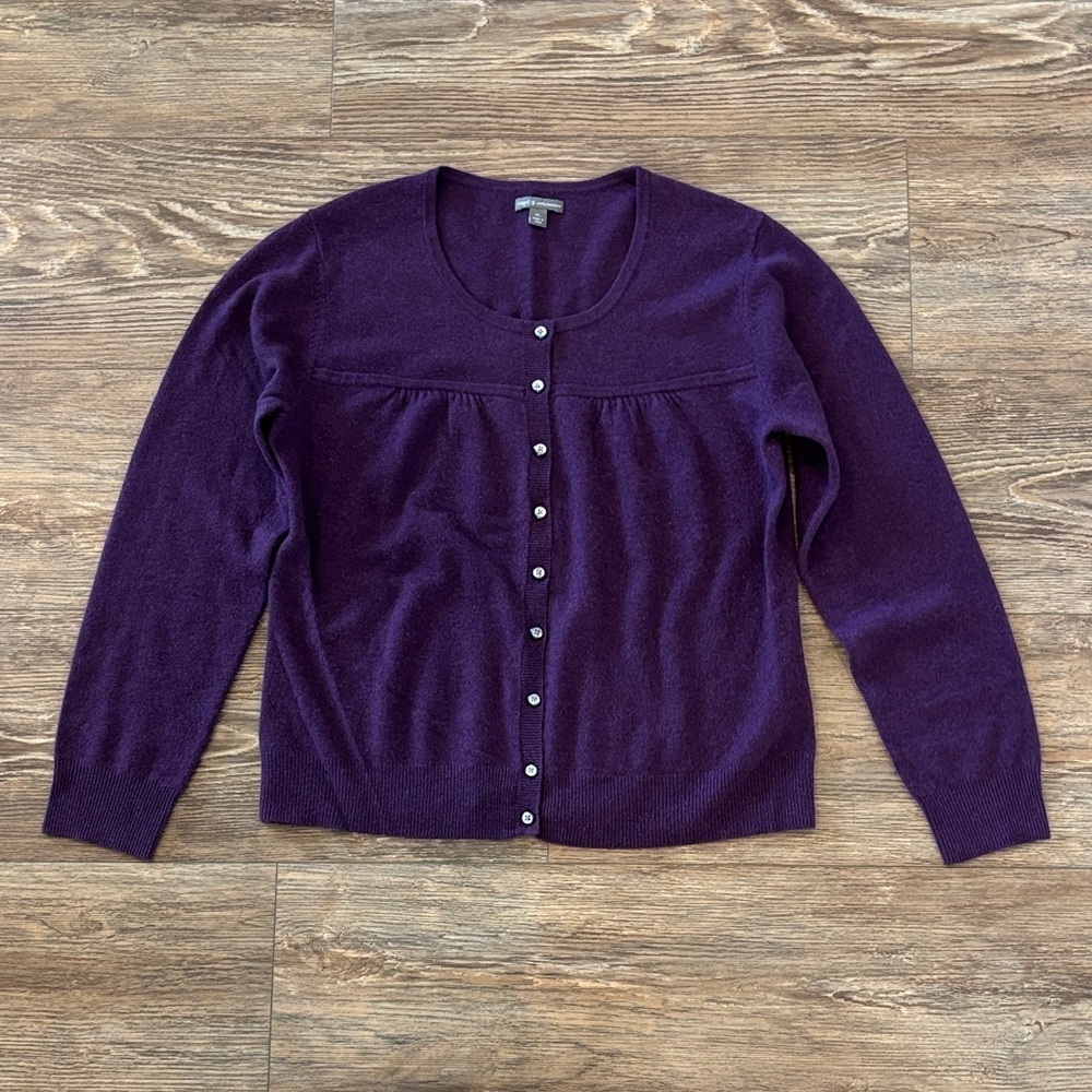 Apt 9 100% Cashmere Purple Button Front Cardigan Sweater Women's Size XL